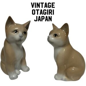 Vintage Otagiri Japan White Tan Cat Kitten Figurines (2) 4" Tall EUC